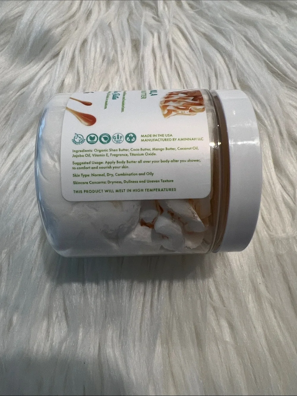 Aminnah X Dillpicky Caramel Vanilla Whipped Body Butter retails $38.00 USD